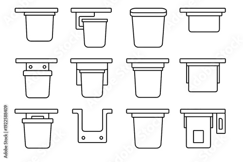 Icon hidden vector container desk organizer waste clean holder bin removable under