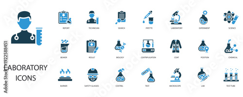 laboratory icons set outline and Flat Style,transparent background
