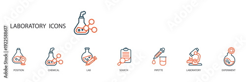 laboratory icons set outline and Flat Style,transparent background