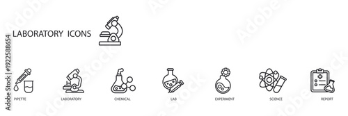laboratory icons set outline and Flat Style,transparent background