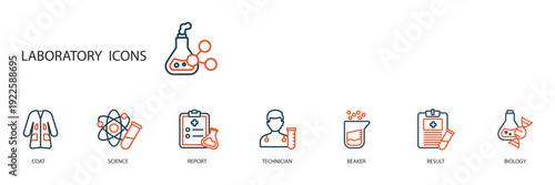 laboratory icons set outline and Flat Style,transparent background