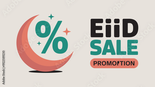 A promotional graphic advertising an Eid sale with a crescent moon and percentage sign