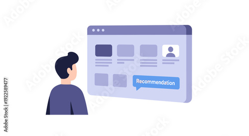 Man viewing personalized recommendations on a digital screen.