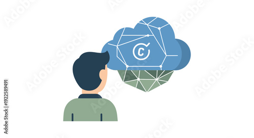 Man contemplating a cloud with a copyright symbol.