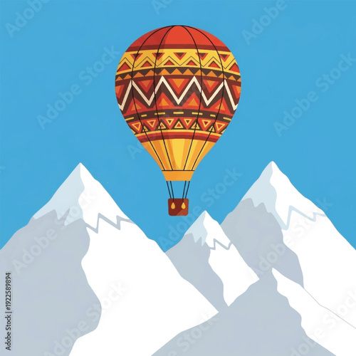 Colorful hot air balloon flying.