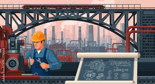 Skilled Engineer Working on Industrial Machinery with Tools.