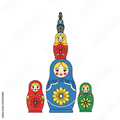 Colorful Russian Matryoshka Dolls Stacked.