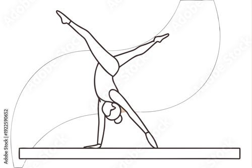 Gymnast performing an elegant contorte routine on a balance beam, showcasing incredible flexibility and strength