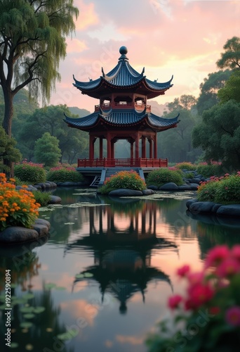 Wallpaper Mural Enchanting Chinese Pagoda with Upturned Eaves in Peaceful Park Setting Torontodigital.ca