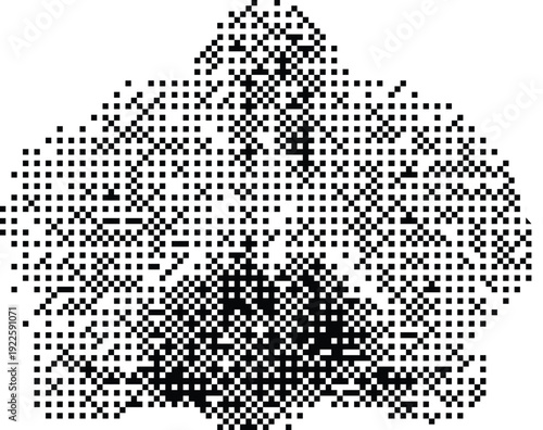 Minimalist black and white pixel art lily flower with dithered halftone shading isolated
