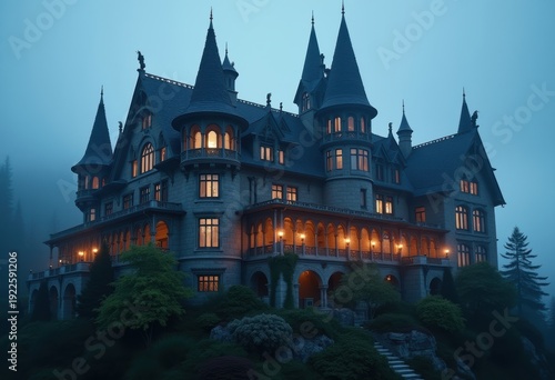 Wallpaper Mural Gothic Revival Mansion Spires Pointed Arches Dramatic Elegance Medieval Charm Torontodigital.ca