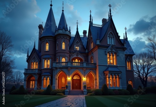Wallpaper Mural Gothic Revival Mansion Tall Pointed Arches Elaborate Spires Vintage Symbol of Fantasy Torontodigital.ca
