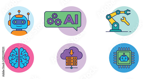 Artificial Intelligence and Robotics Icons Set.