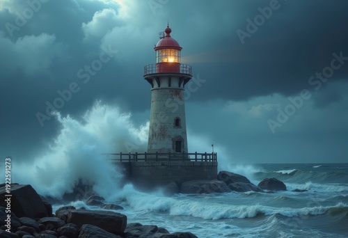 Wallpaper Mural Historic Lighthouse Battling Stormy Seas on Rugged Coastline Resilient Structure Windswept Waves Torontodigital.ca