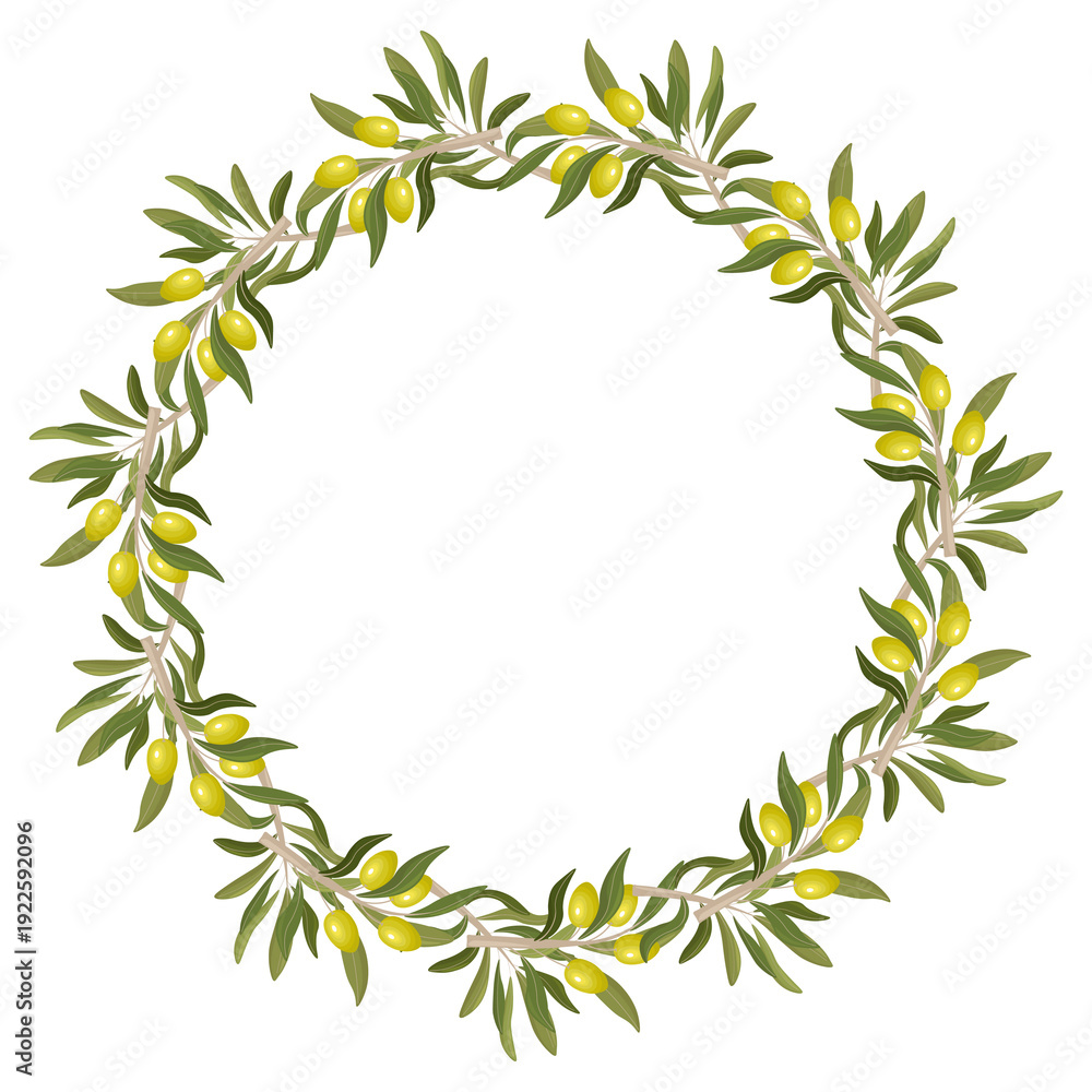 Obraz premium Circular Olive Branch Frame with Ripe Green Olives
