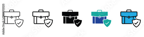 Secure Briefcase with Shield Check Icon Set