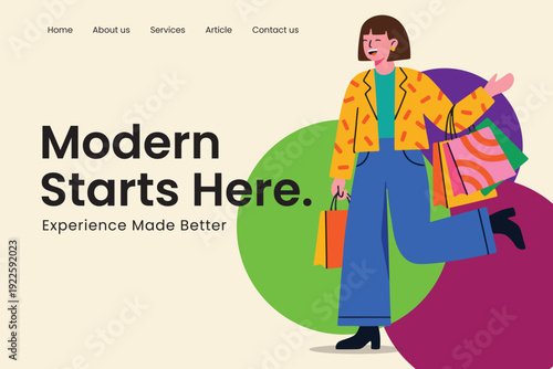 Modern Fashion E Commerce Landing Page Flat Illustration
