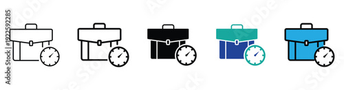 Business Briefcase with Clock Icon Set