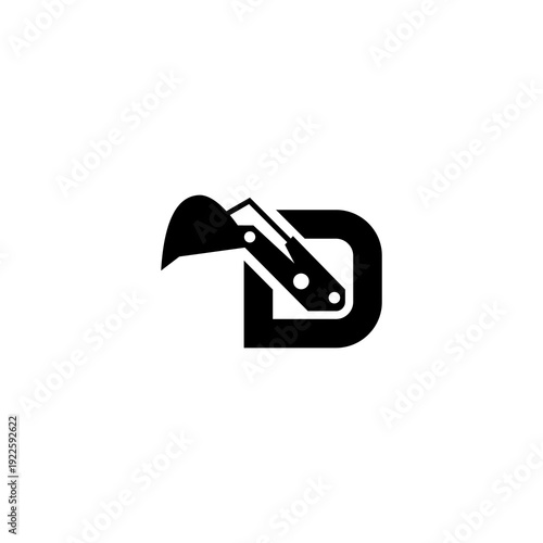 Monochromatic D letter logo with a knife design.