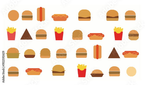 Minimalist Fast Food Seamless Pattern with Burger and Fries