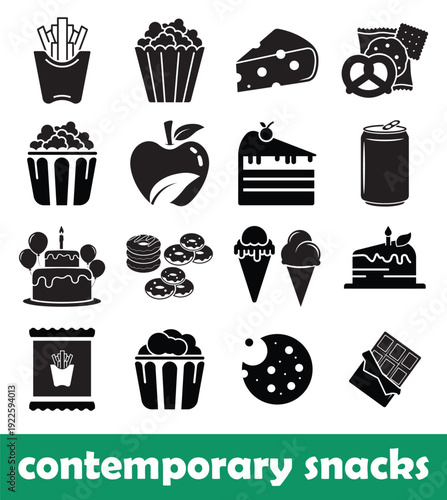 contemporary snacks icon set