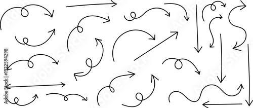 Collection of various arrows and curved pointers in different directions