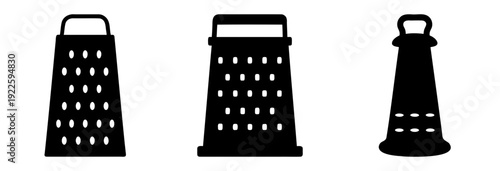 Three Different Styles of Kitchen Graters in Black Silhouette Style