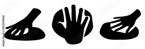 Three Stylized Silhouettes of Hands Interacting with Dough or Clay