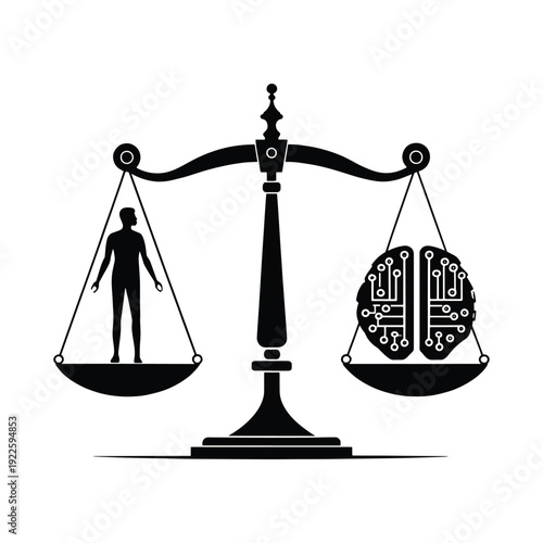 Justice scale with human figure and legal books detailed illustration representing law education, courtroom system and legal authority