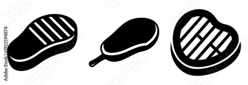 Three icons of delicious steak grilled and ready to be devoured quickly