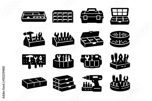 Workshop organizer icon hardware silhouette simple storage tray vector helper generation garage
