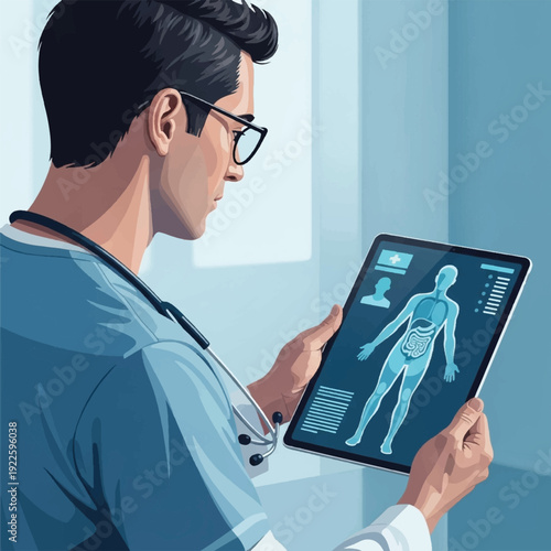 Doctor viewing human body scan.