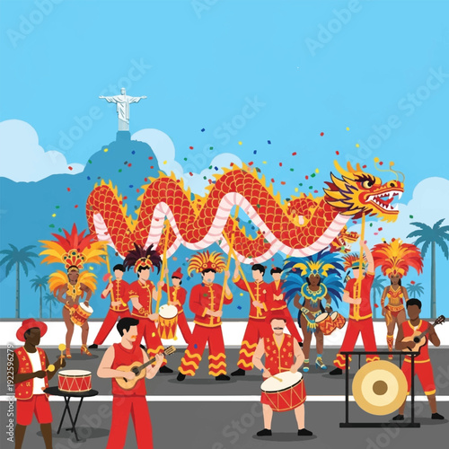 Dragon Dance Performance on Street Festival.