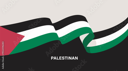The Palestinian flag waving in the wind on a neutral background