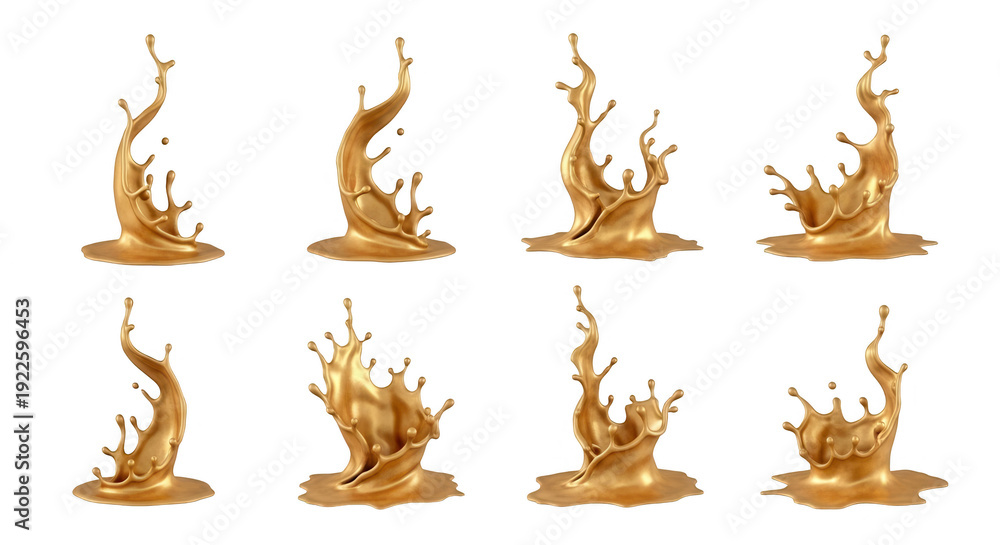 Fototapeta premium golden liquid splash collection on a white background use in design templates and advertisements