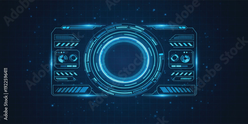 Futuristic HUD Interface Circle Frame with Digital Technology Dashboard Elements for Sci Fi User Interface, Gaming Overlay, Virtual Screen and Cyber Technology Background