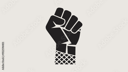 A powerful raised fist with a fishnet cuff symbolizing resistance and activism
