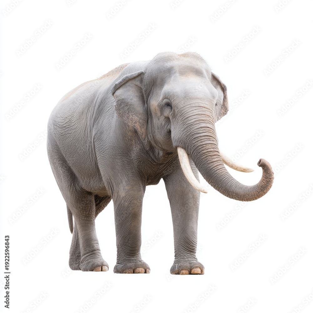 Fototapeta premium Majestic African Elephant Standing Proudly Against White Background in Natural Habitat Environment