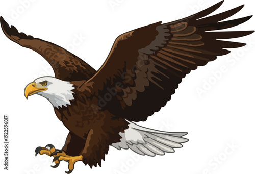 Majestic bald eagle in flight with outstretched wings and sharp talons
