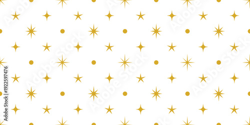 Minimalist gold yellow star seamless vector pattern retro background overlay