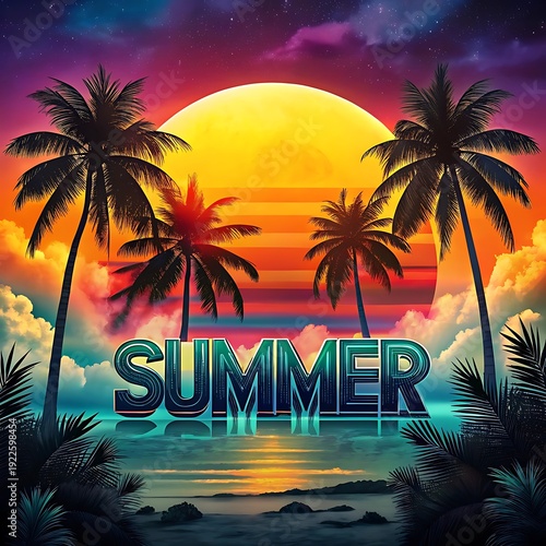 tropical sunset with palm trees