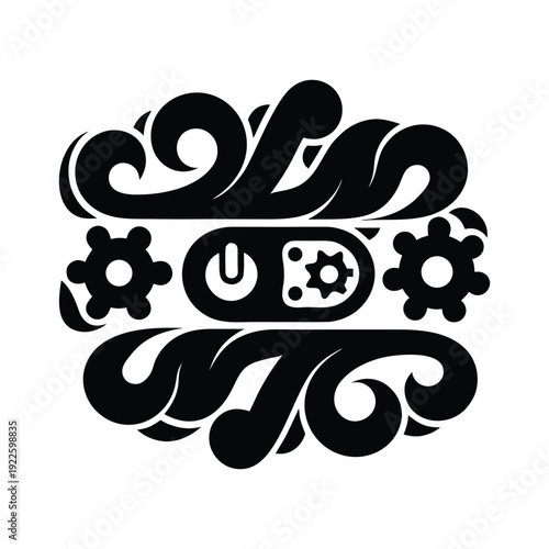 Vintage industrial design with gear and swirl elements representing mechanical engineering, retro machinery and industrial heritage theme