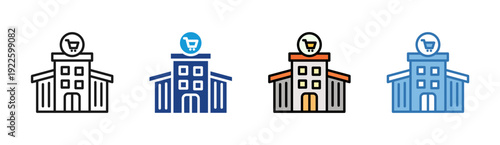 Shopping Mall icon set multiple style collection