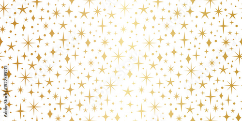 Retro gold gradient metallic sparkling stars seamless vector pattern background