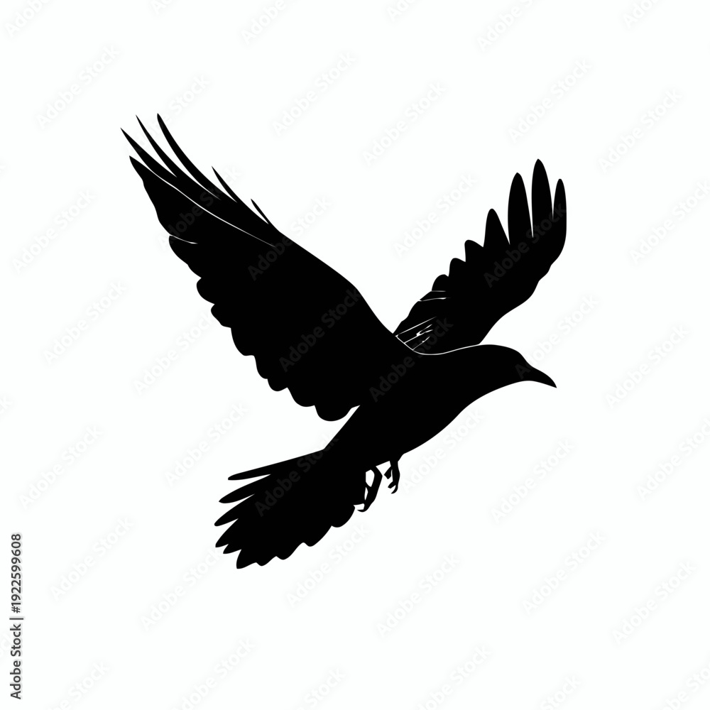 Obraz premium A black vector silhouette of a bird in flight against a white background