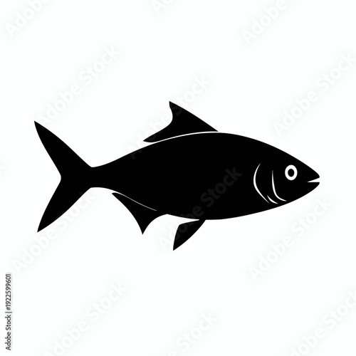 A black vector silhouette of a fish swimming in water