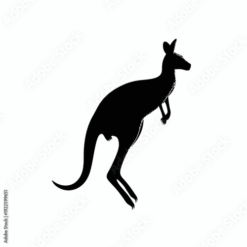 Black silhouette vector of a kangaroo with joey in a dynamic pose on white background