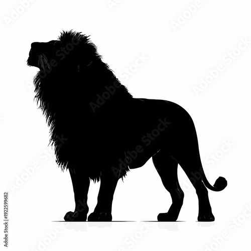 Black lion silhouette vector illustration on white background standing proudly majestic animal