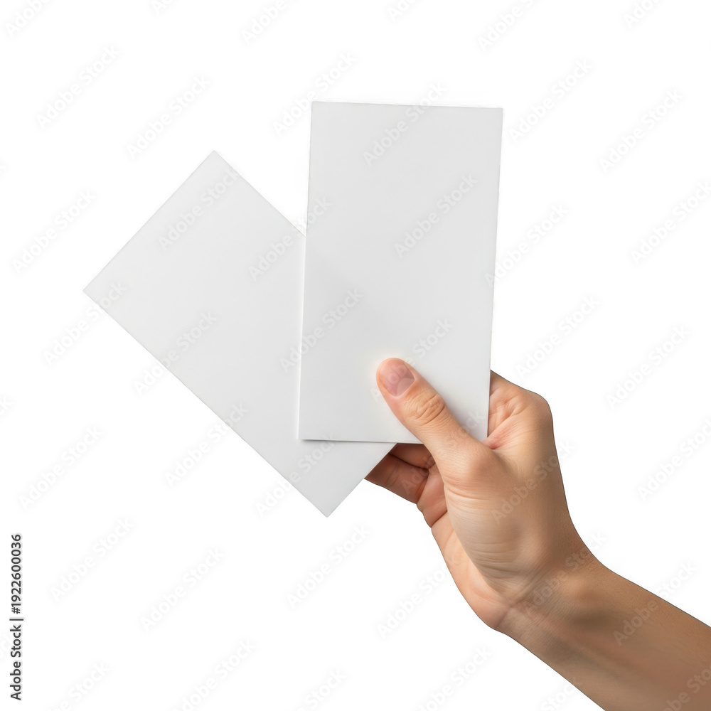 Fototapeta premium Hand holding blank business cards isolated on transparent background