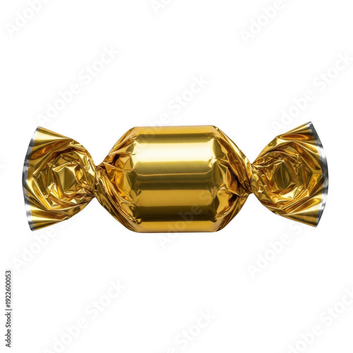 Golden wrapped candy isolated on transparent background
